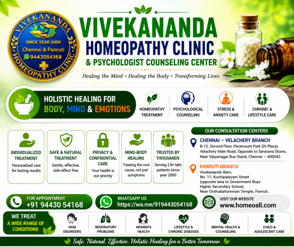 Vivekananda Homeopathy Clinic & Psychologist Counseling Center, chennai & Panruti